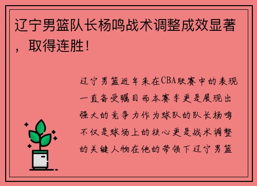 辽宁男篮队长杨鸣战术调整成效显著，取得连胜！